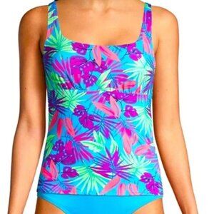 Lands' End Square Neck Tankini  Turquoise Tropical Palm